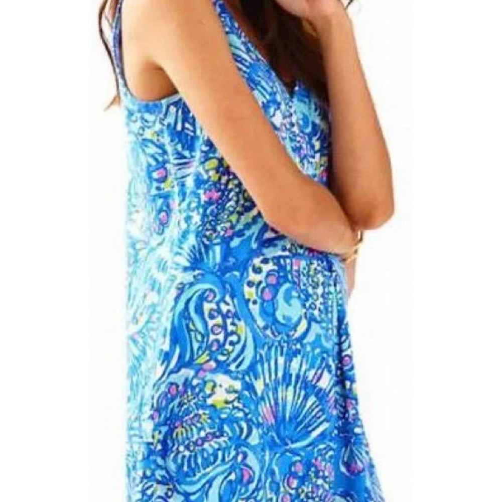 Lilly‎ Pulitzer V-Neck Sleeveless Dress Blue Patterned Summer Casual extra small